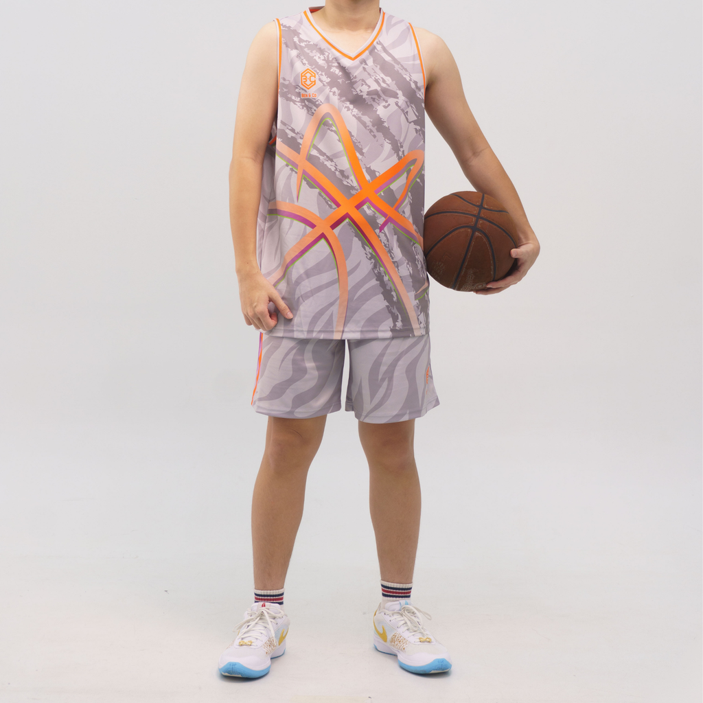 BENCO Basketball Jersey Abu-abu Jingga Pria
